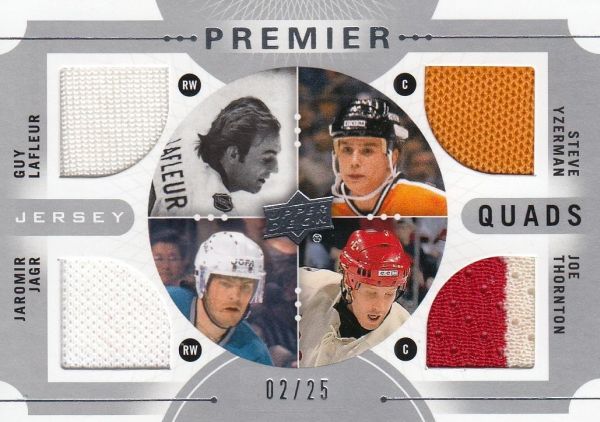 jersey karta LAFLEUR/YZERMAN/JÁGR/THORNTON 17-18 UD Premier Quads /25
