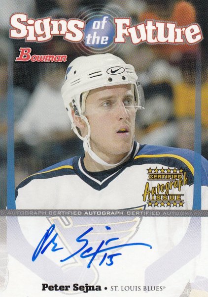 AUTO RC karta PETER SEJNA 03-04 Bowman Signs of the Future číslo SOF-PS