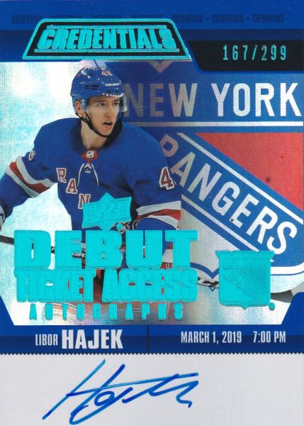 AUTO RC karta LIBOR HÁJEK 19-20 Credentials Debut Ticket Access Autographs /299