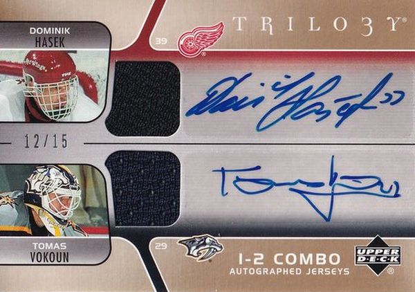 AUTO jersey karta HAŠEK/VOKOUN 06-07 Trilogy 1-2 Combo Autographed Jerseys /15